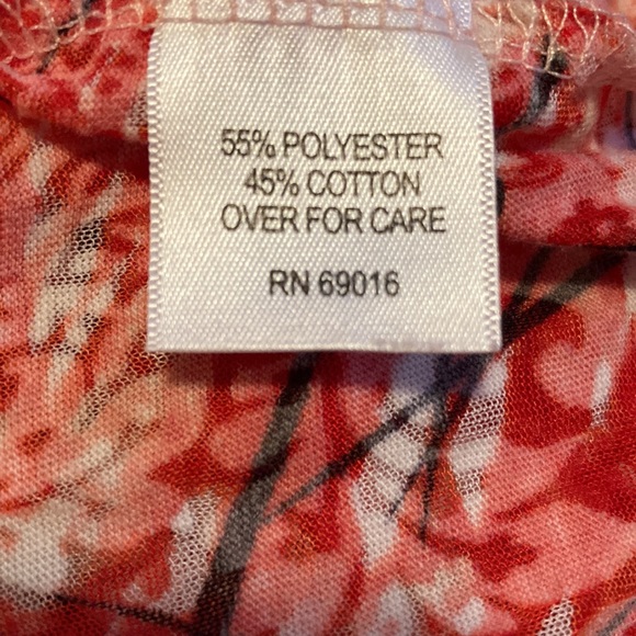 Relativity Red White Black Tan Floral V-Neck Cap Sleeve Top - Sz S - Picture 3 of 7